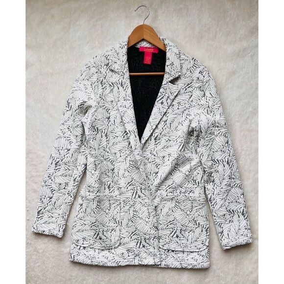 Catherine Malandrino White & Black Textured Knit Open Front Blazer, Size: Small - Picture 4 of 16